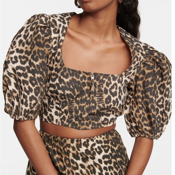 NWT Ganni Leopard-printed cotton crop top - Picture 3 of 4